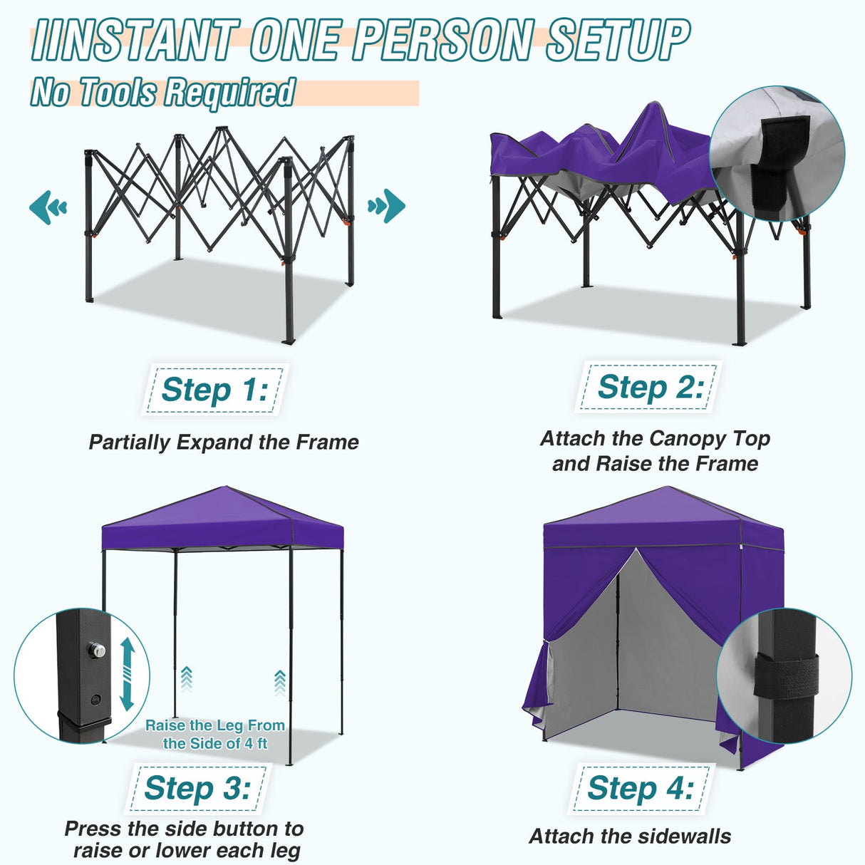 6x4 Instant Pop Up Canopy Tent with 4 Side Wall Panels - Eagle Peak Custom Canopy Tent