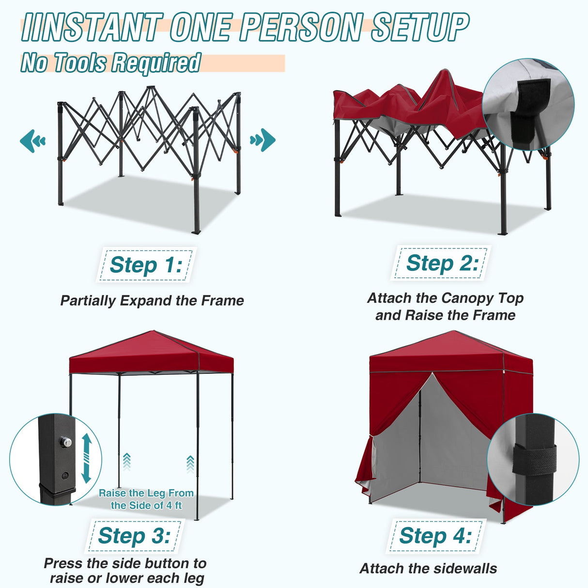 6x4 Instant Pop Up Canopy Tent with 4 Side Wall Panels - Eagle Peak Custom Canopy Tent