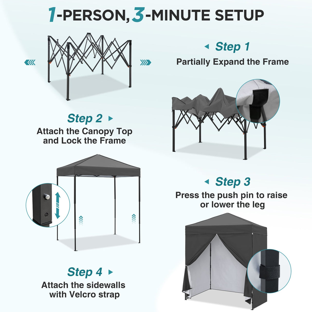 6x4 Instant Pop Up Canopy Tent with 4 Side Wall Panels - Eagle Peak®