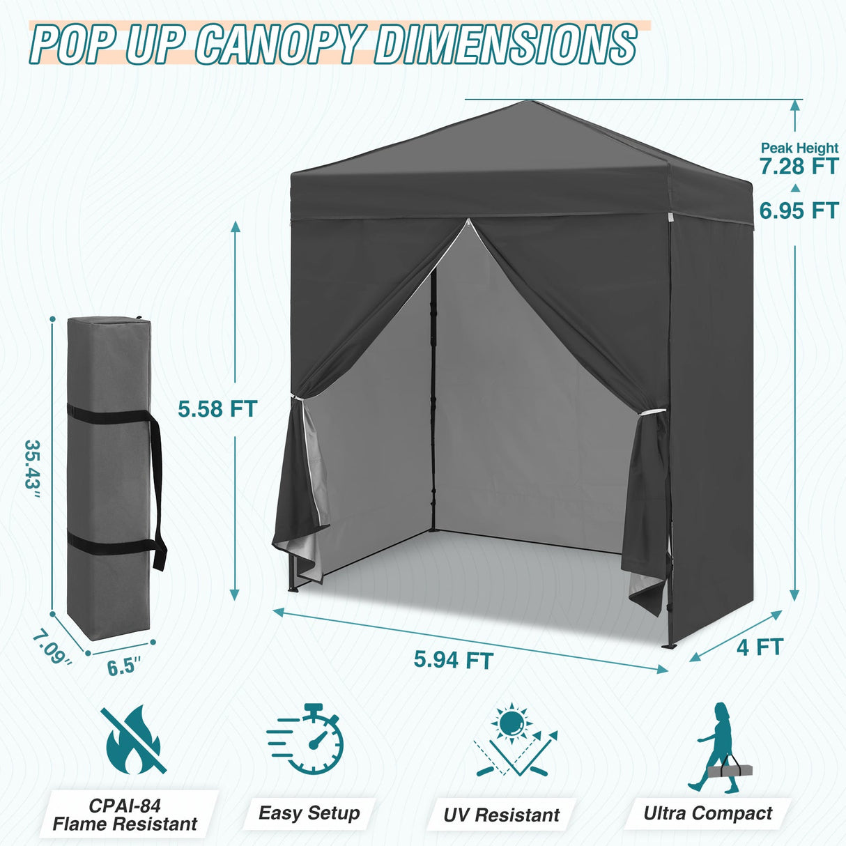 6x4 Instant Pop Up Canopy Tent with 4 Side Wall Panels - Eagle Peak Custom Canopy Tent