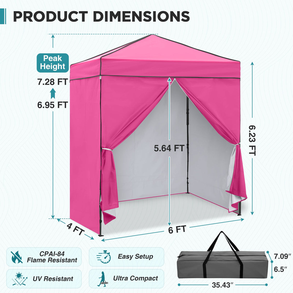 6x4 Instant Pop Up Canopy Tent with 4 Side Wall Panels - Eagle Peak®