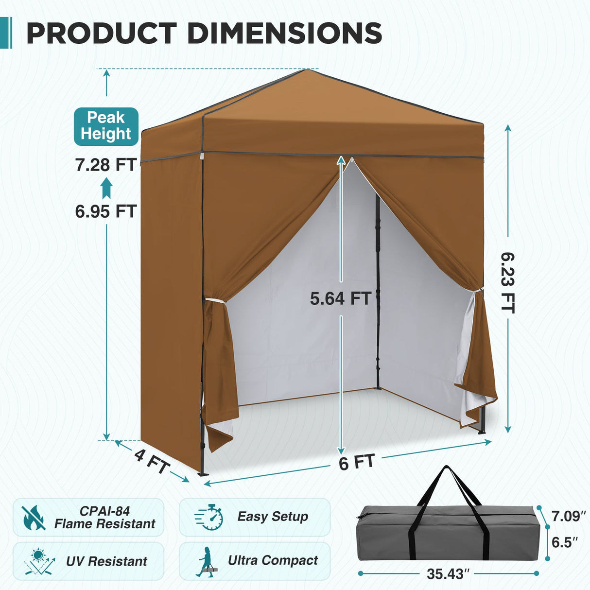 6x4 Instant Pop Up Canopy Tent with 4 Side Wall Panels - Eagle Peak®
