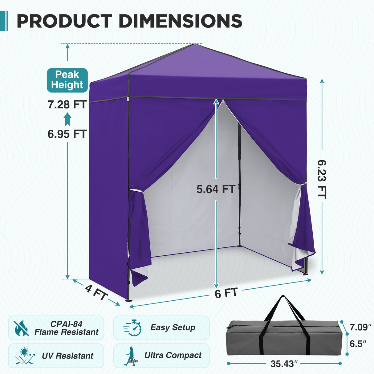 6x4 Instant Pop Up Canopy Tent with 4 Side Wall Panels - Eagle Peak®