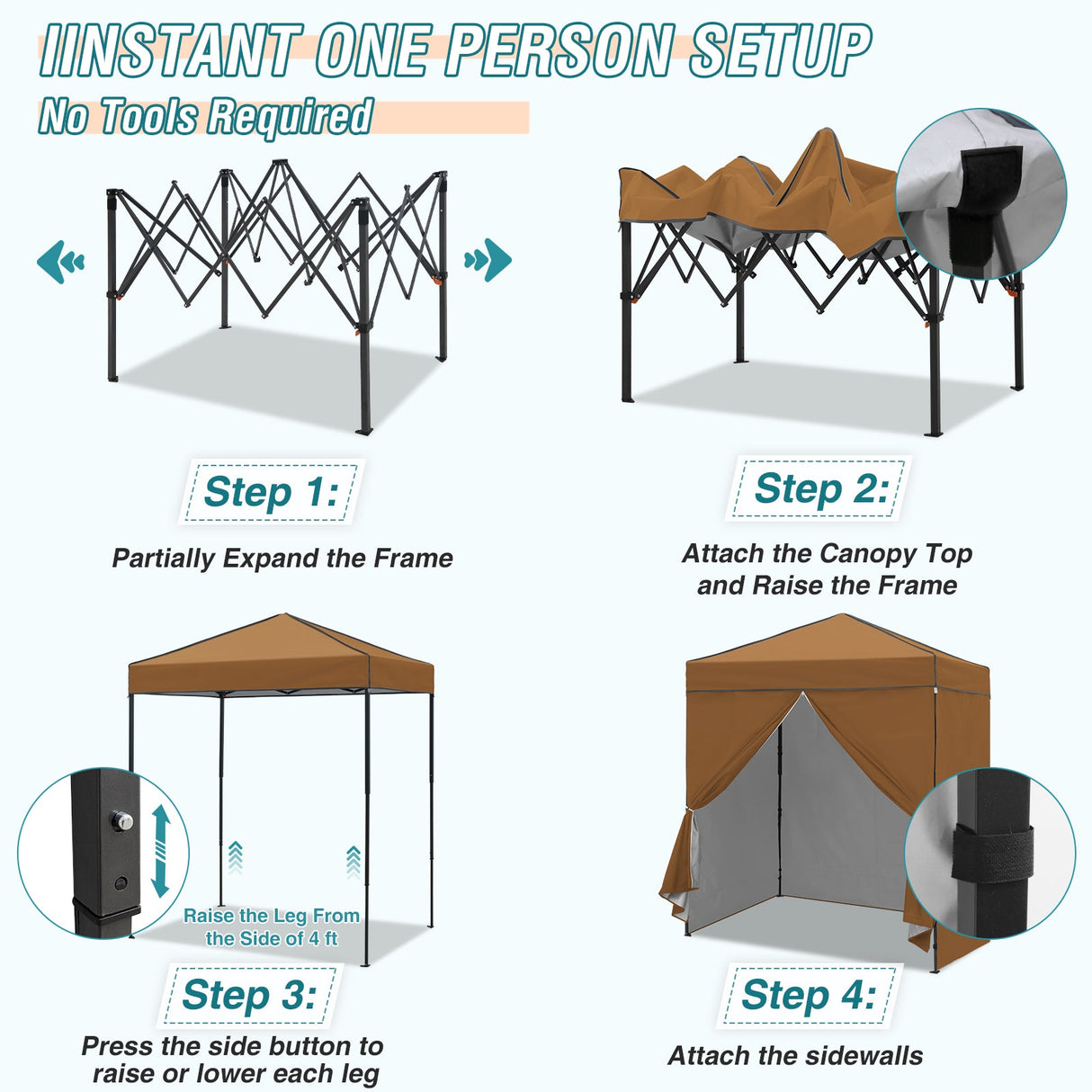 6x4 Instant Pop Up Canopy Tent with 4 Side Wall Panels - Eagle Peak Custom Canopy Tent