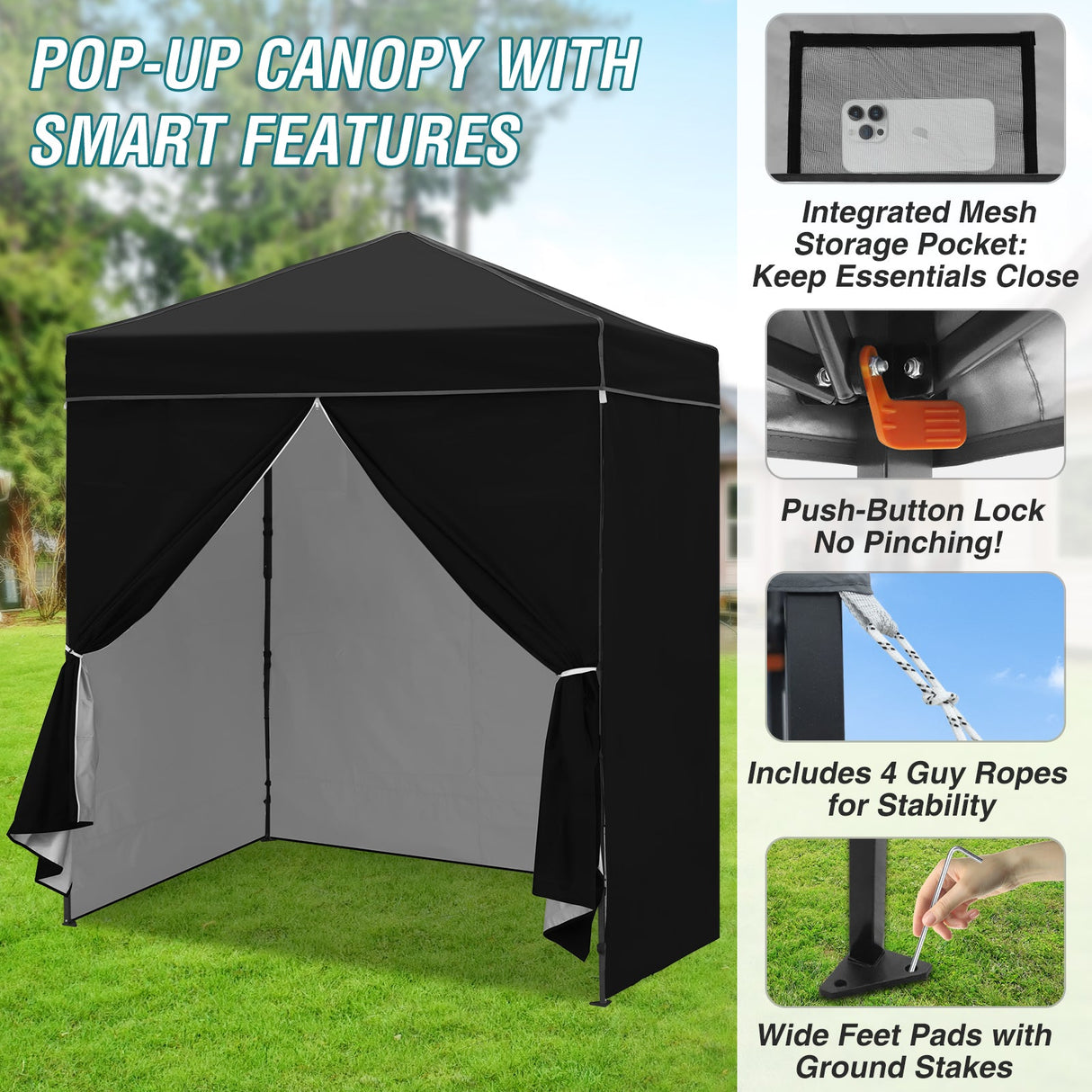 6x4 Instant Pop Up Canopy Tent with 4 Side Wall Panels - Eagle Peak Custom Canopy Tent