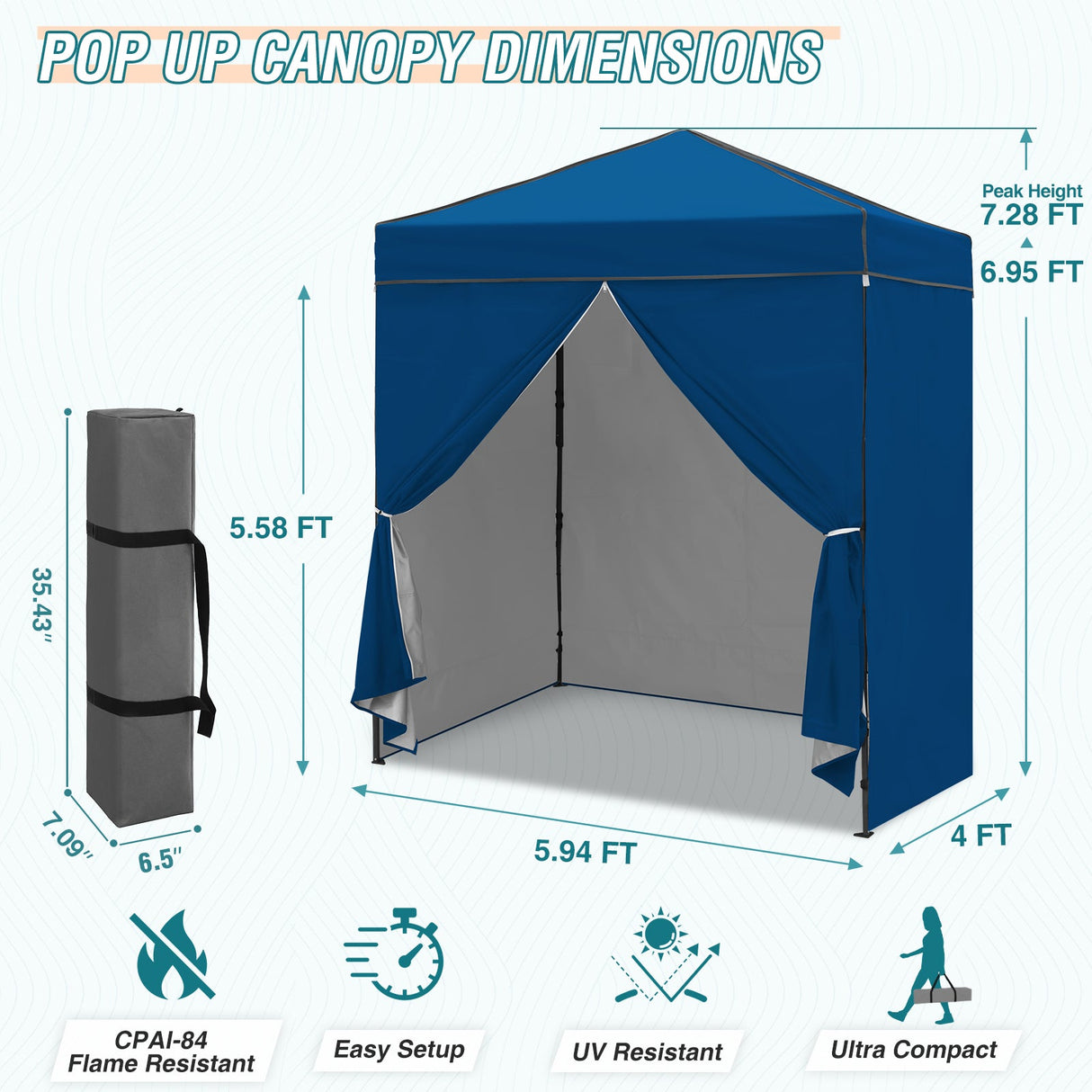 6x4 Instant Pop Up Canopy Tent with 4 Side Wall Panels - Eagle Peak Custom Canopy Tent