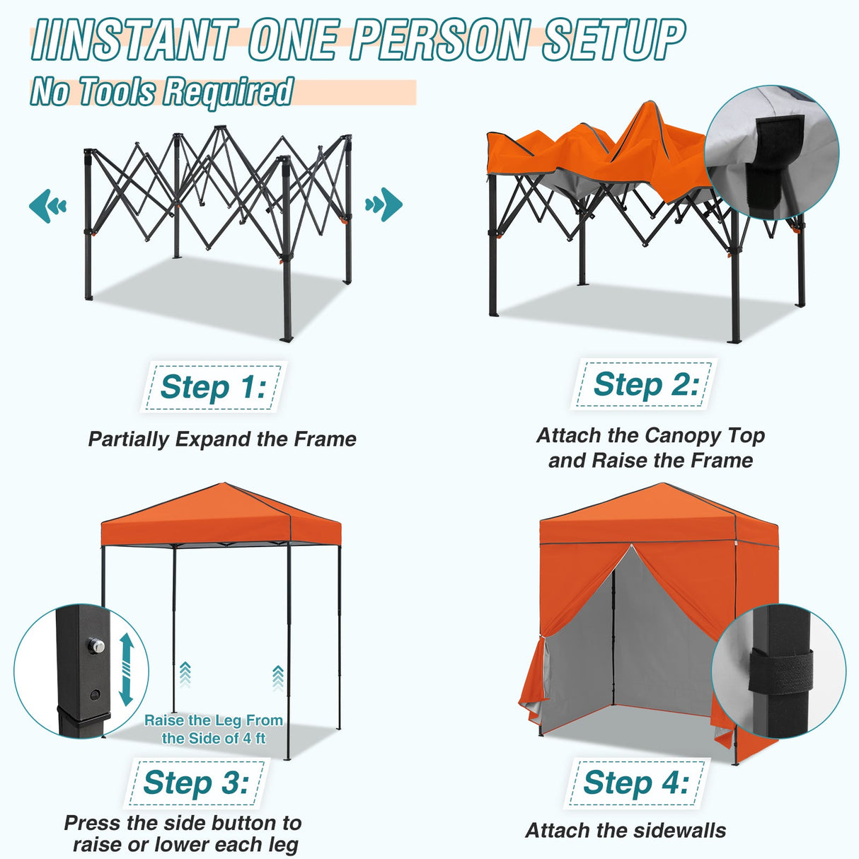 6x4 Instant Pop Up Canopy Tent with 4 Side Wall Panels - Eagle Peak Custom Canopy Tent