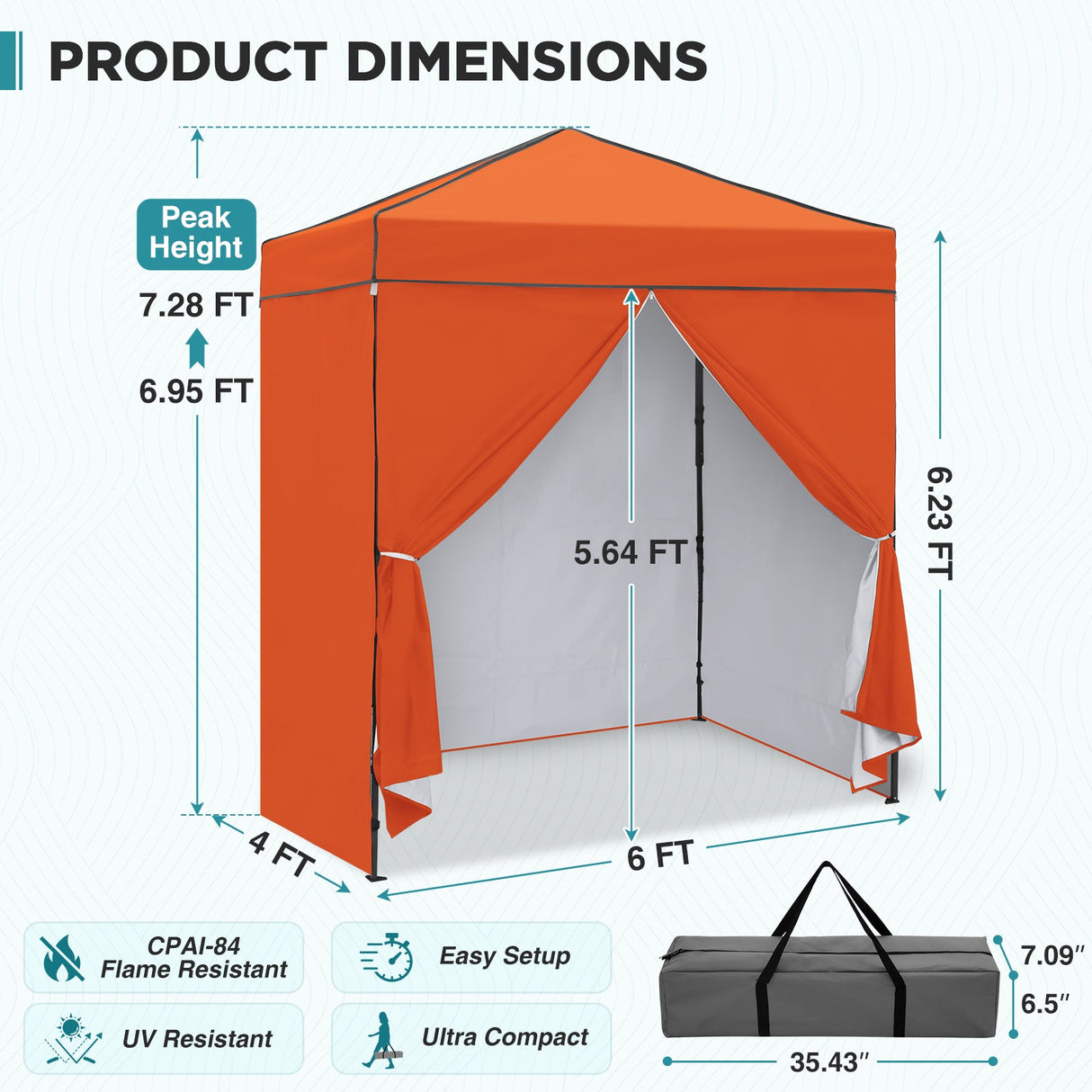 6x4 Instant Pop Up Canopy Tent with 4 Side Wall Panels - Eagle Peak®