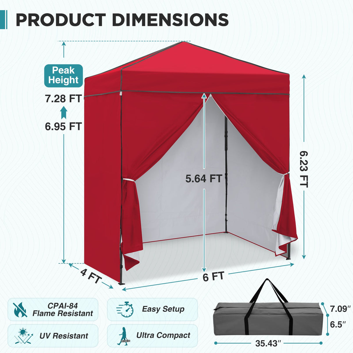 6x4 Instant Pop Up Canopy Tent with 4 Side Wall Panels - Eagle Peak®