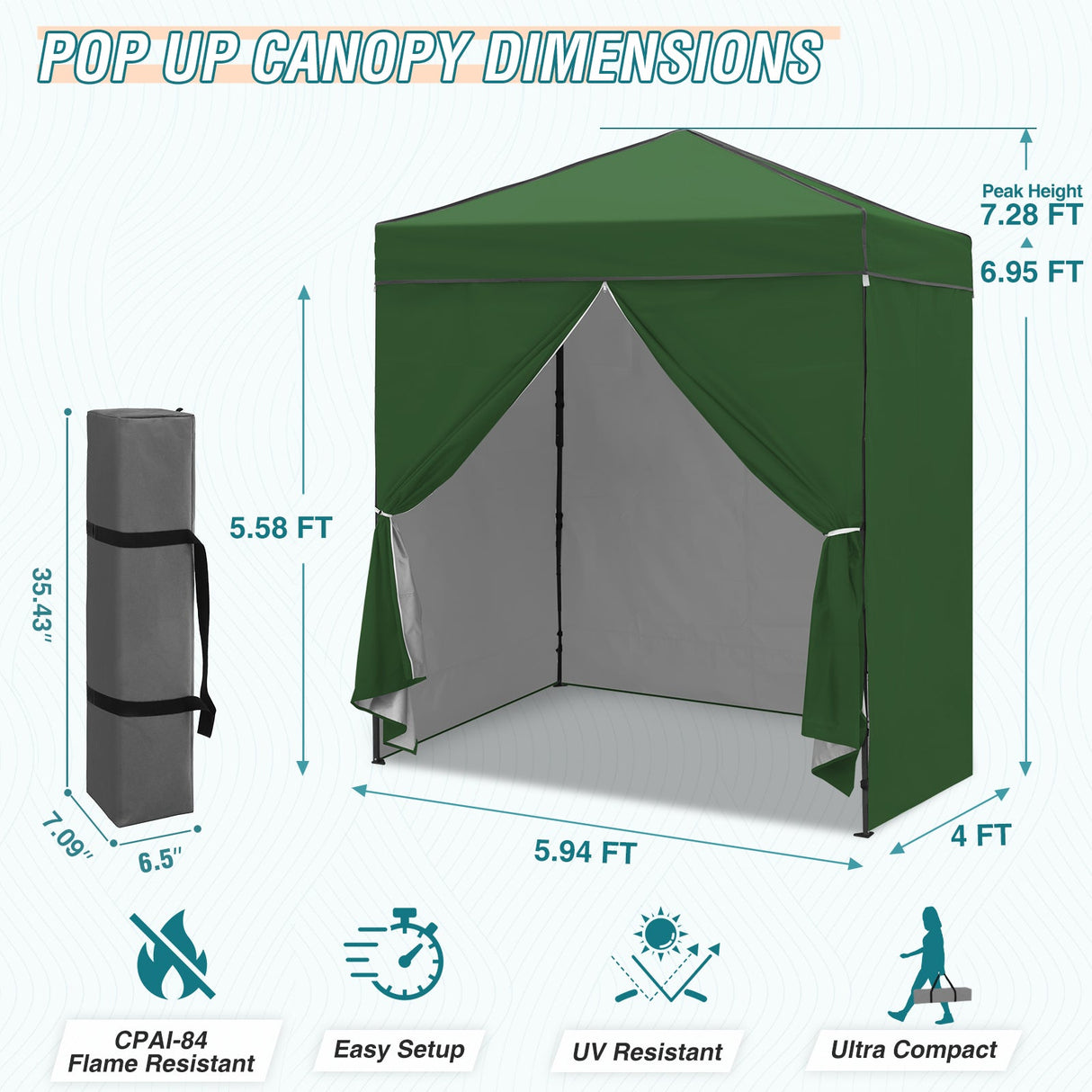 6x4 Instant Pop Up Canopy Tent with 4 Side Wall Panels - Eagle Peak Custom Canopy Tent