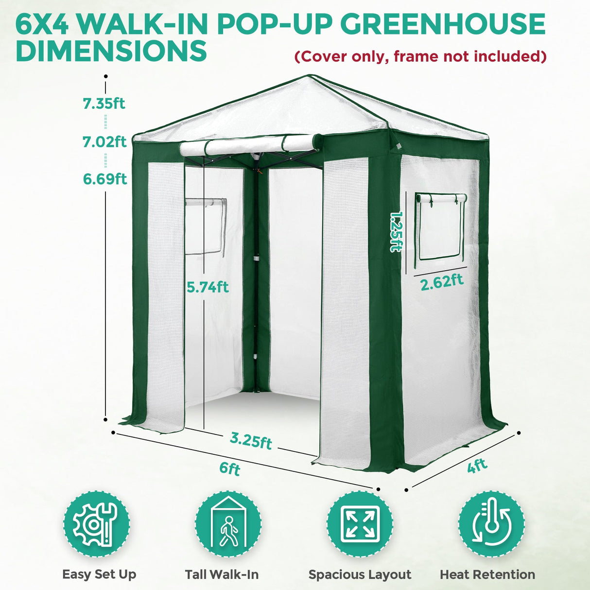 6X4 Replacement Top cover of Walk in Greenhouse with Polyester Reinforced Corners - Eagle Peak Custom Canopy Tent