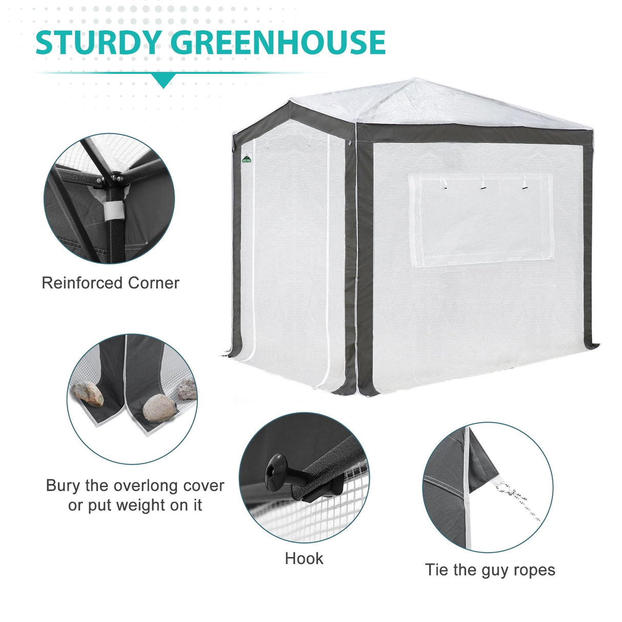 6x4/8x6/10x10 Portable Walk in Greenhouse with Polyester Reinforced Corners, Gray/White, Green/White - Eagle Peak Custom Canopy Tent
