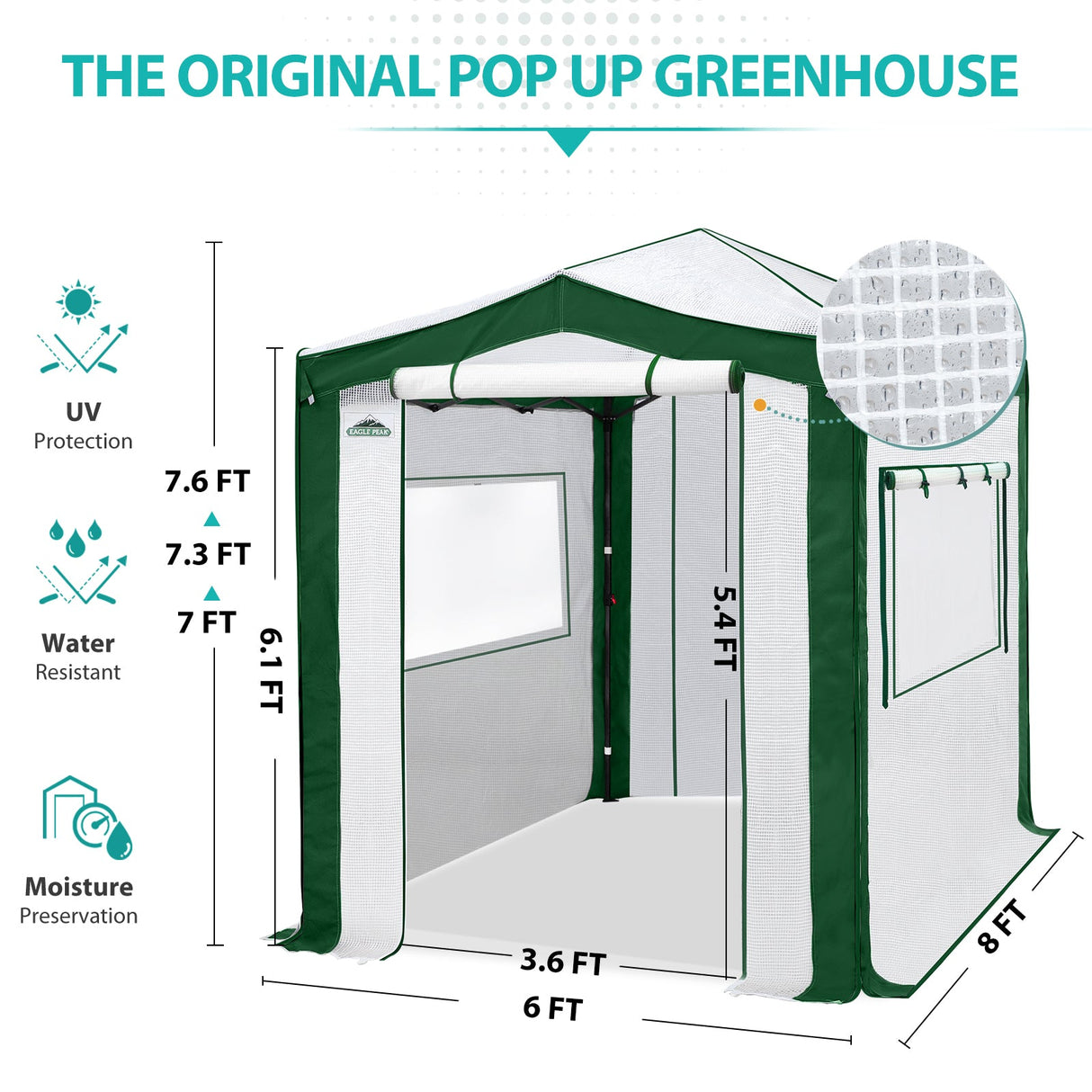 6x4/8x6/10x10 Portable Walk in Greenhouse with Polyester Reinforced Corners, Gray/White, Green/White - Eagle Peak Custom Canopy Tent