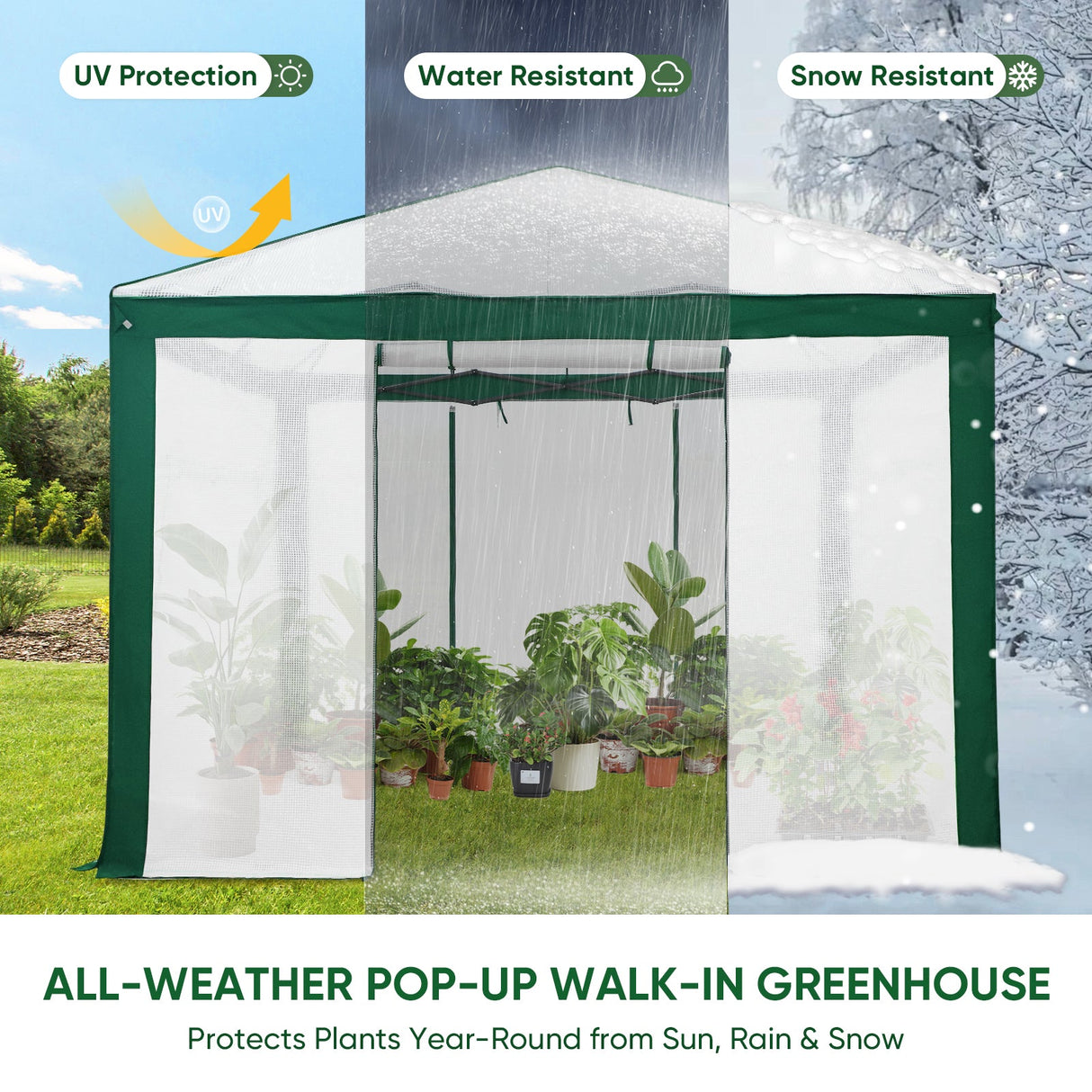 6x4/8x6/10x10 Portable Walk in Greenhouse with Polyester Reinforced Corners, Gray/White, Green/White - Eagle Peak Custom Canopy Tent
