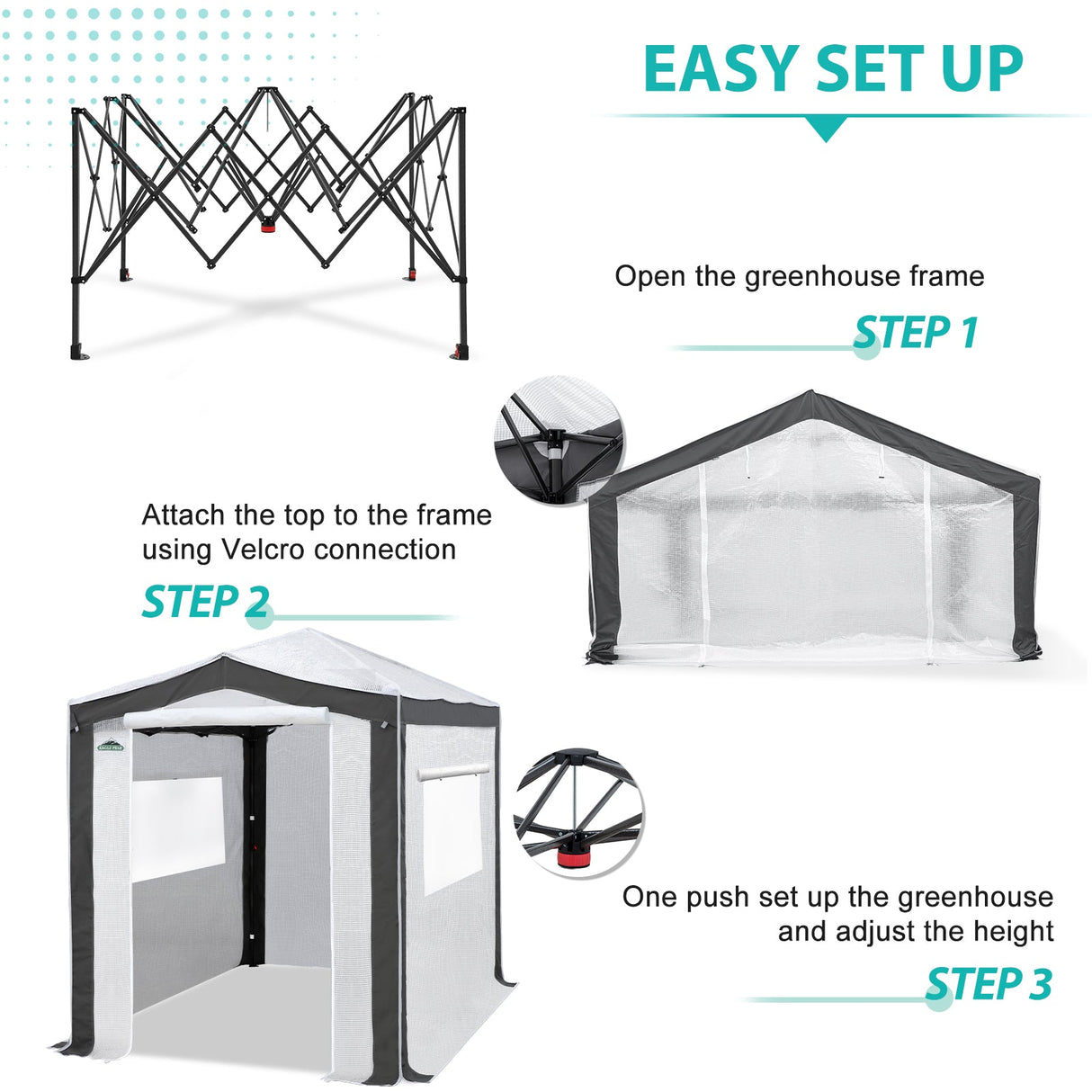 6x4/8x6/10x10 Portable Walk in Greenhouse with Polyester Reinforced Corners, Gray/White, Green/White - Eagle Peak Custom Canopy Tent