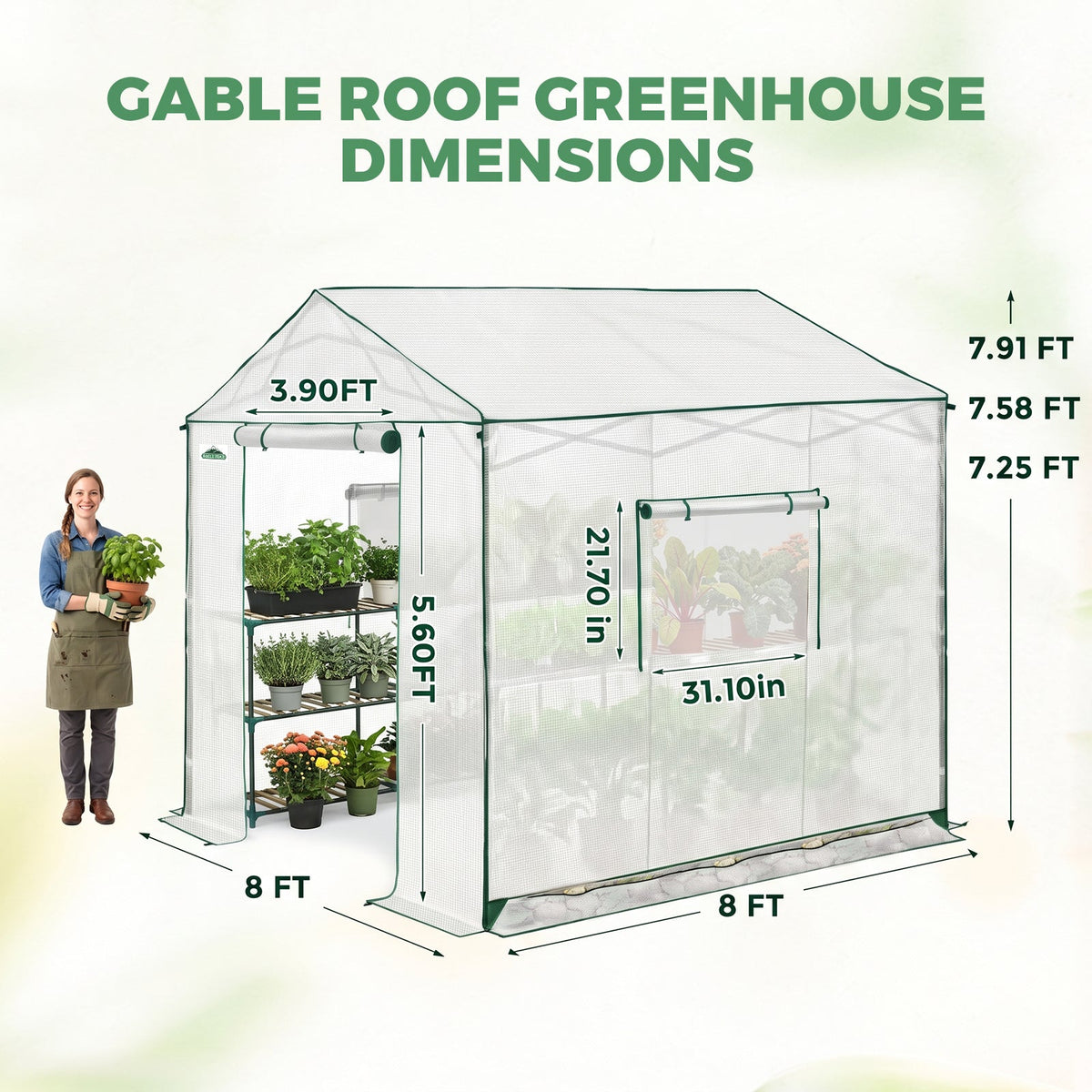 6x6/ 6x8/ 8x8/ 10x10 Pop Up Walk In Greenhouse, Easy Setup, Gable Roof - Eagle Peak®