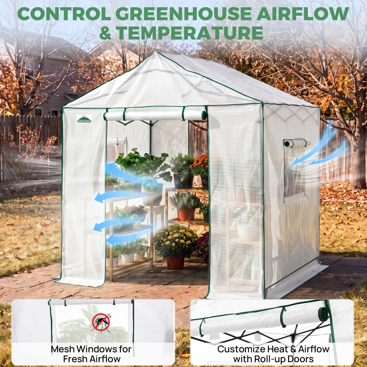 6x6/ 6x8/ 8x8/ 10x10 Pop Up Walk In Greenhouse, Easy Setup, Gable Roof - Eagle Peak®