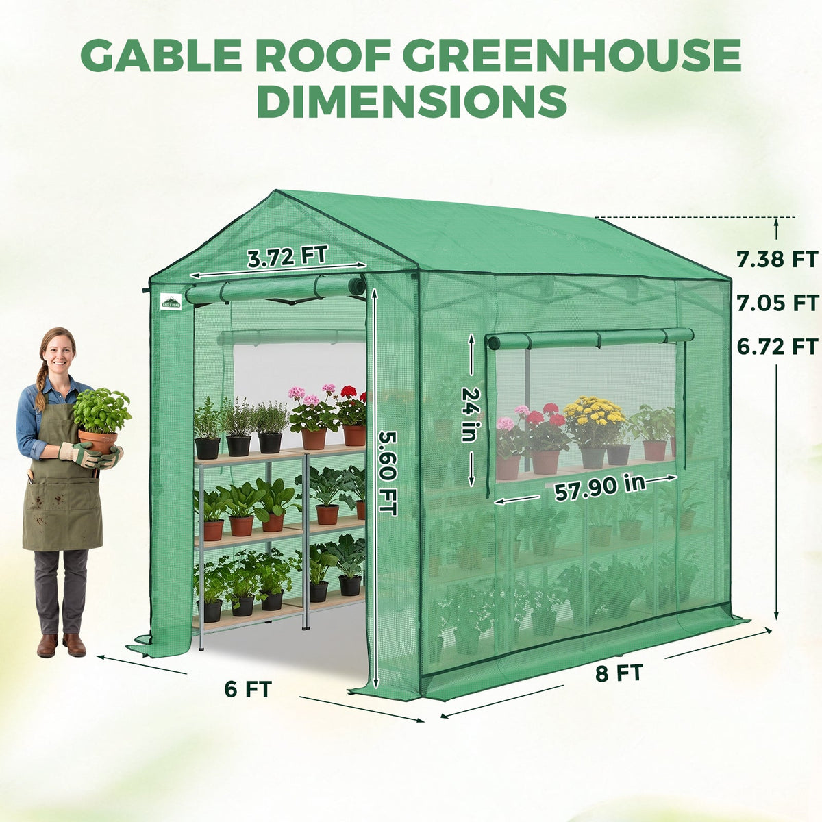 6x6/ 6x8/ 8x8/ 10x10 Pop Up Walk In Greenhouse, Easy Setup, Gable Roof - Eagle Peak®