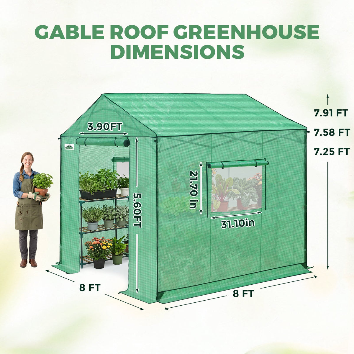 6x6/ 6x8/ 8x8/ 10x10 Pop Up Walk In Greenhouse, Easy Setup, Gable Roof - Eagle Peak®