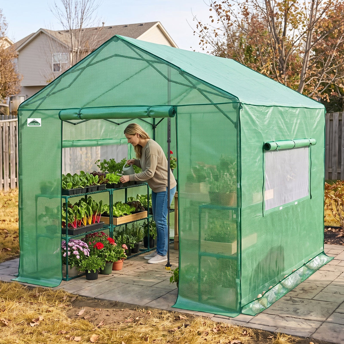 6x6/ 6x8/ 8x8/ 10x10 Pop Up Walk In Greenhouse, Easy Setup, Gable Roof - Eagle Peak®