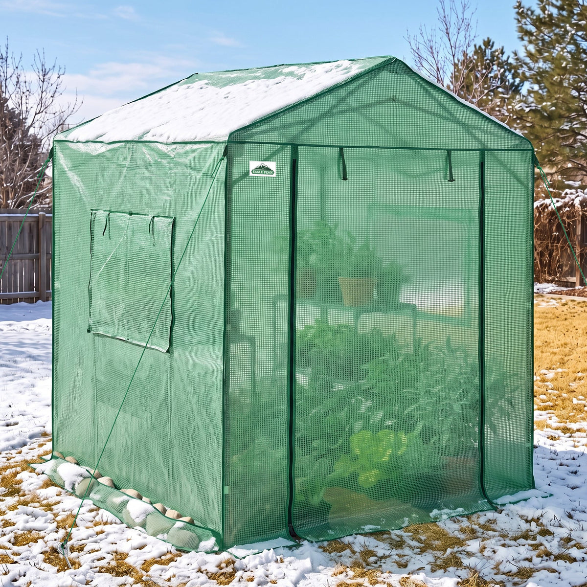 6x6/ 6x8/ 8x8/ 10x10 Pop Up Walk In Greenhouse, Easy Setup, Gable Roof - Eagle Peak®