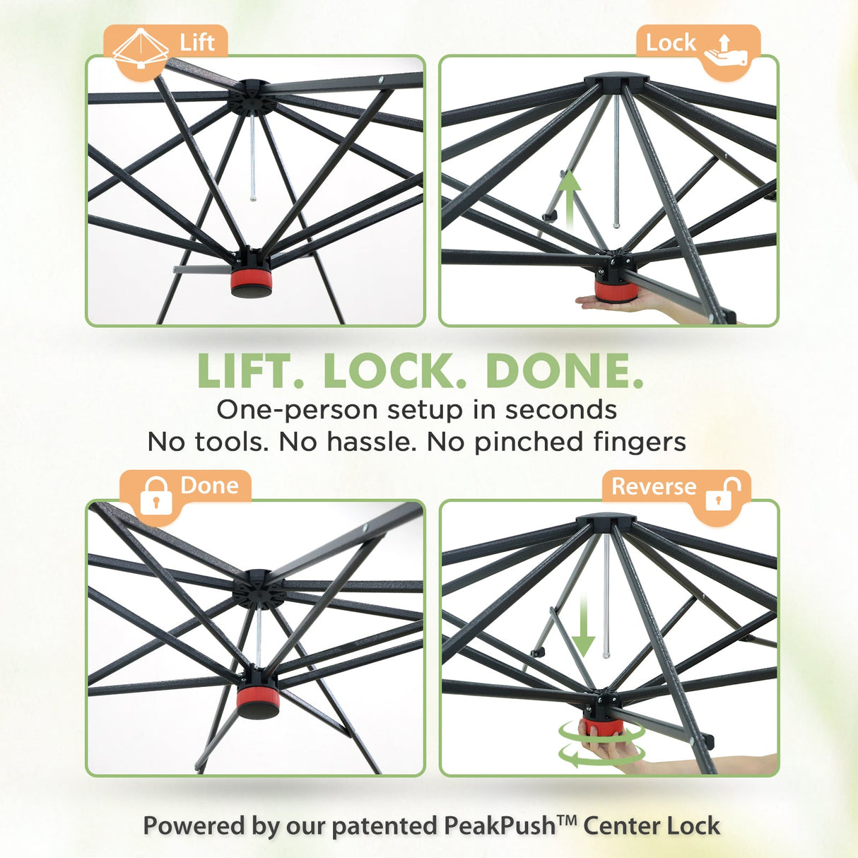 6x6/ 8x8/ 10x10 Portable Pop Up Greenhouse, Patented Center Lock with Gable Roof - Eagle Peak