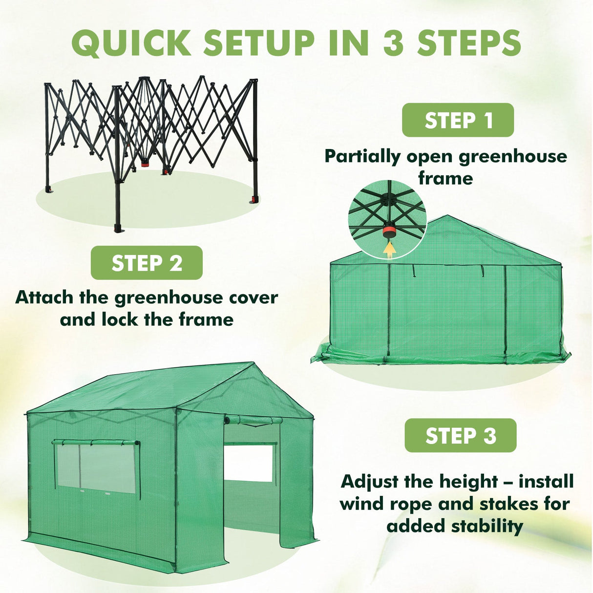 6x6/ 8x8/ 10x10 Portable Pop Up Greenhouse, Patented Center Lock with Gable Roof - Eagle Peak Custom Canopy Tent