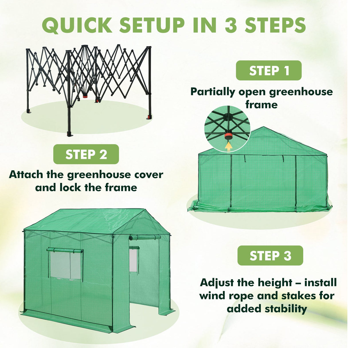 6x6/ 8x8/ 10x10 Portable Pop Up Greenhouse, Patented Center Lock with Gable Roof - Eagle Peak Custom Canopy Tent