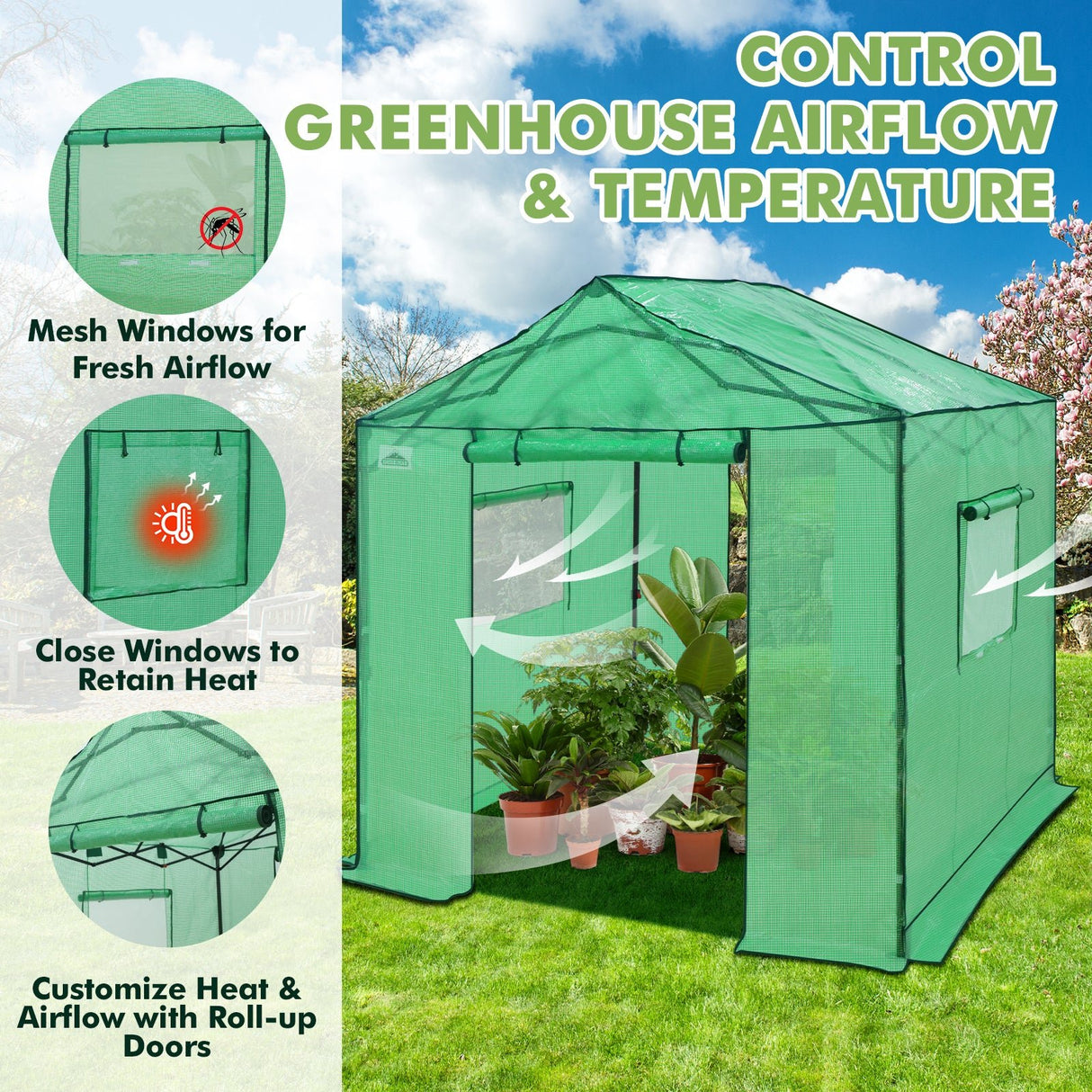 6x6/ 8x8/ 10x10 Portable Pop Up Greenhouse, Patented Center Lock with Gable Roof - Eagle Peak Custom Canopy Tent