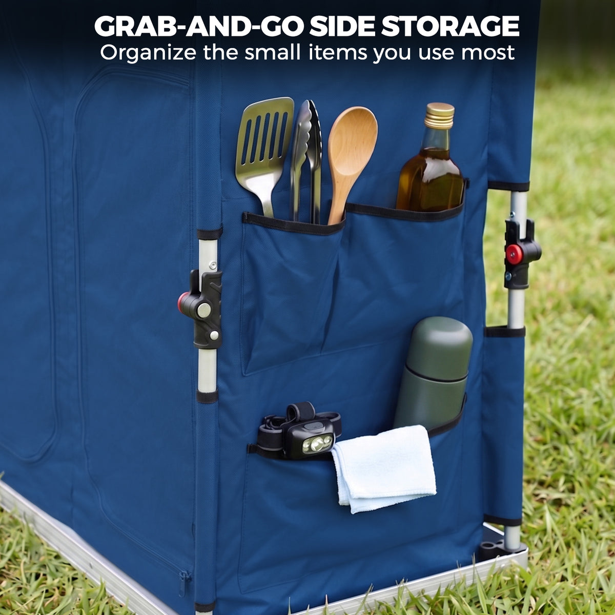 Double Camping Folding Table with Storage Organizer and Side Pockets