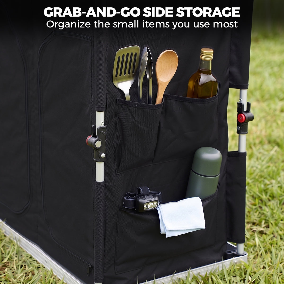Double Camping Folding Table with Storage Organizer and Side Pockets
