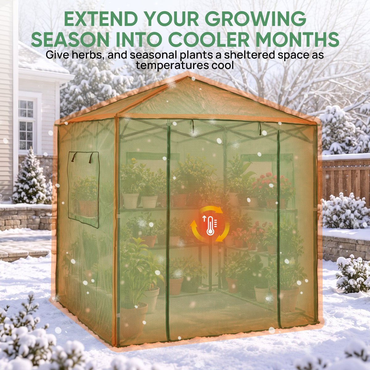 7x7 Easy Setup Pop Up Greenhouse, 2 Folding Shelves - Eagle Peak®