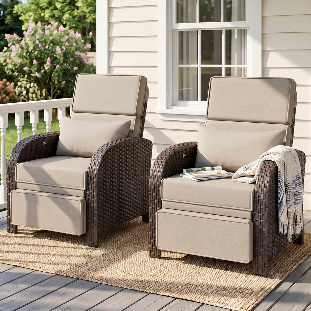Outdoor Wicker Recliner Chair with Footrest
