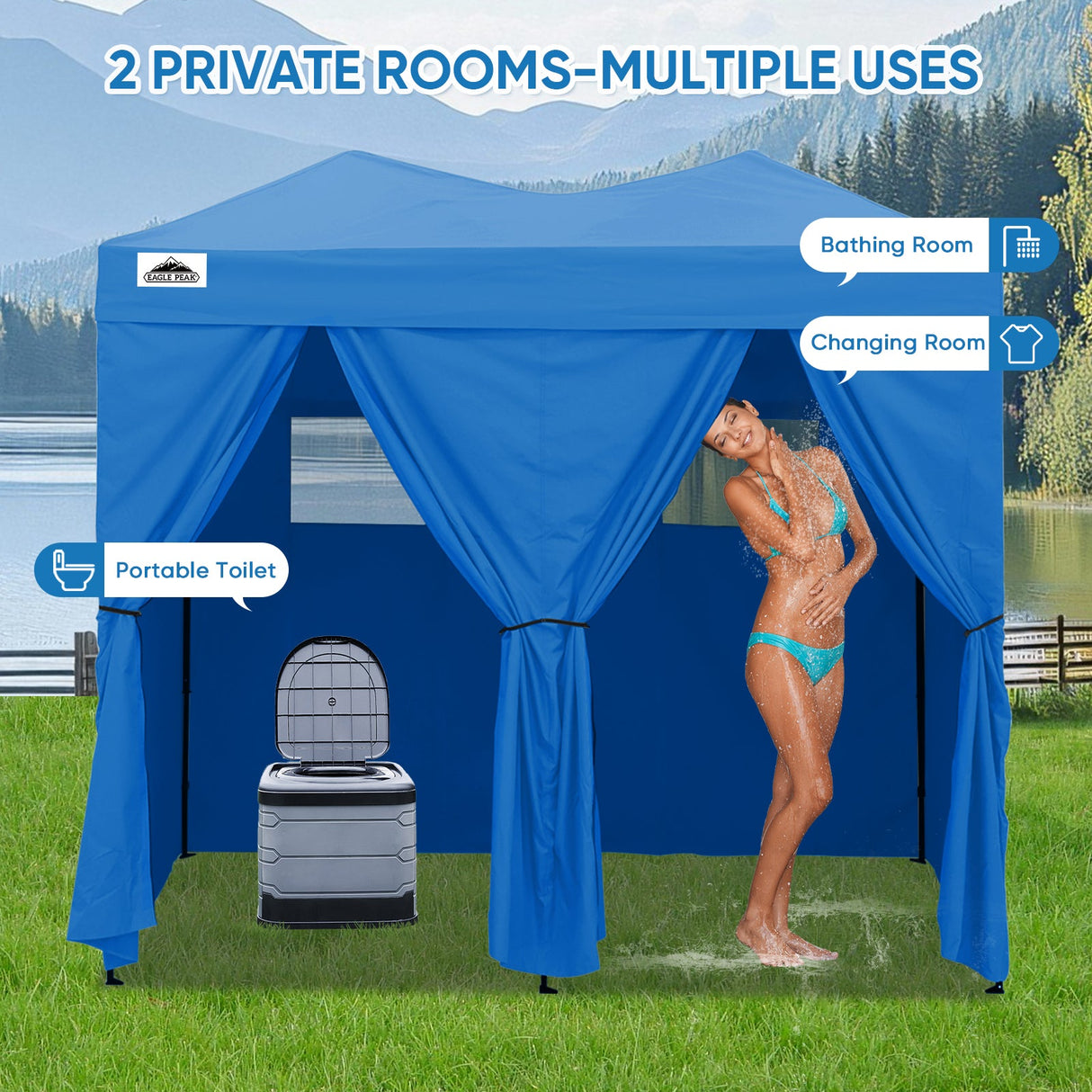 8x4 Outdoor Changing Room, 2 Room Pop Up Portable Changing Room - Eagle Peak Custom Canopy Tent