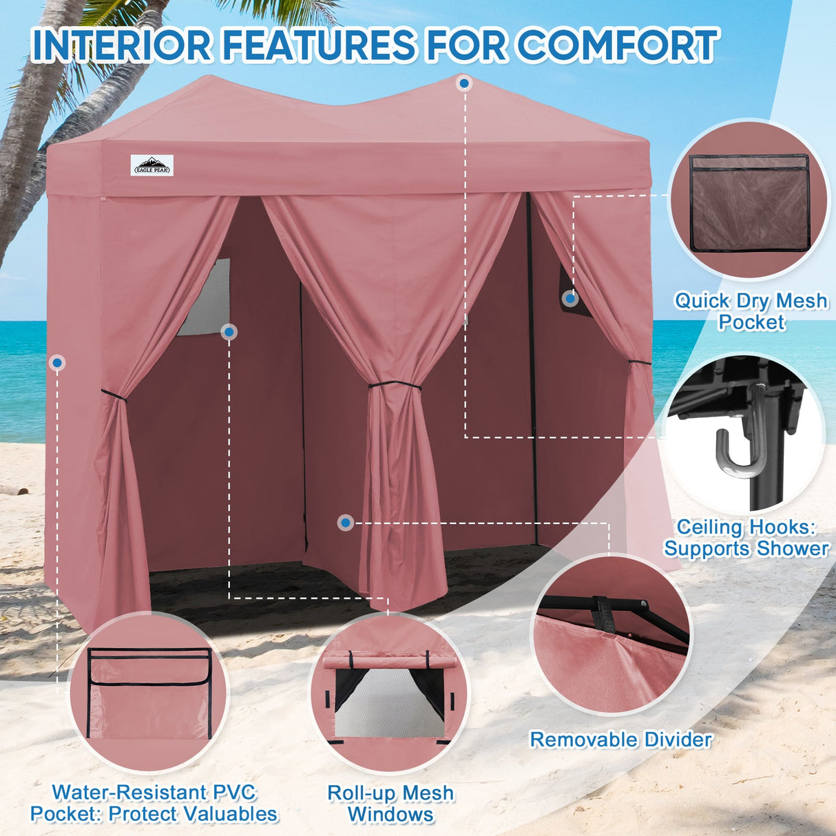 8x4 Outdoor Changing Room, 2 Room Pop Up Portable Changing Room - Eagle Peak Custom Canopy Tent