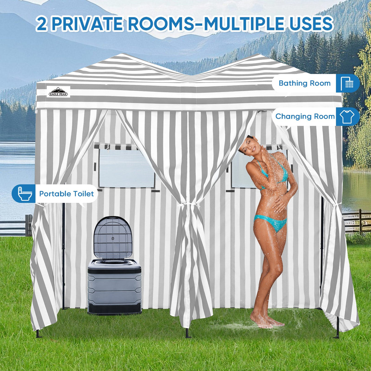 8x4 Outdoor Changing Room, 2 Room Pop Up Portable Changing Room - Eagle Peak Custom Canopy Tent