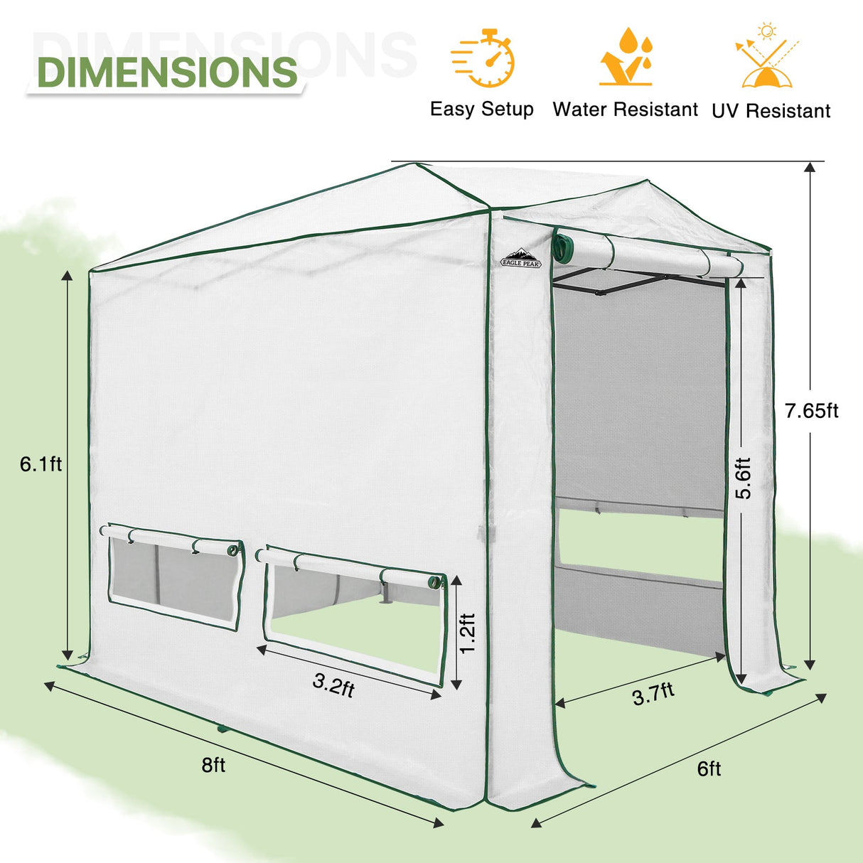 8x6/12x8 Portable Walk - in Greenhouse, Woven PE Top, White - Eagle Peak Custom Canopy Tent