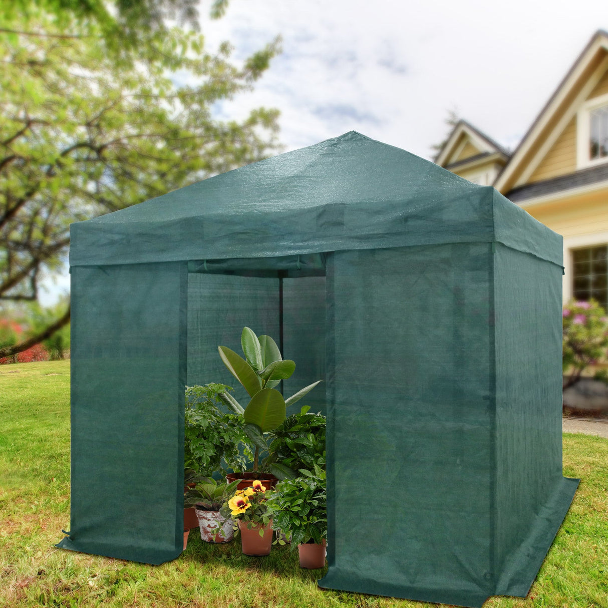8x6/8x12/10x10 Walk in Shade Cloth Cover Greenhouse Gable Roof Gardening Green House with Mesh Cover - Eagle Peak Custom Canopy Tent