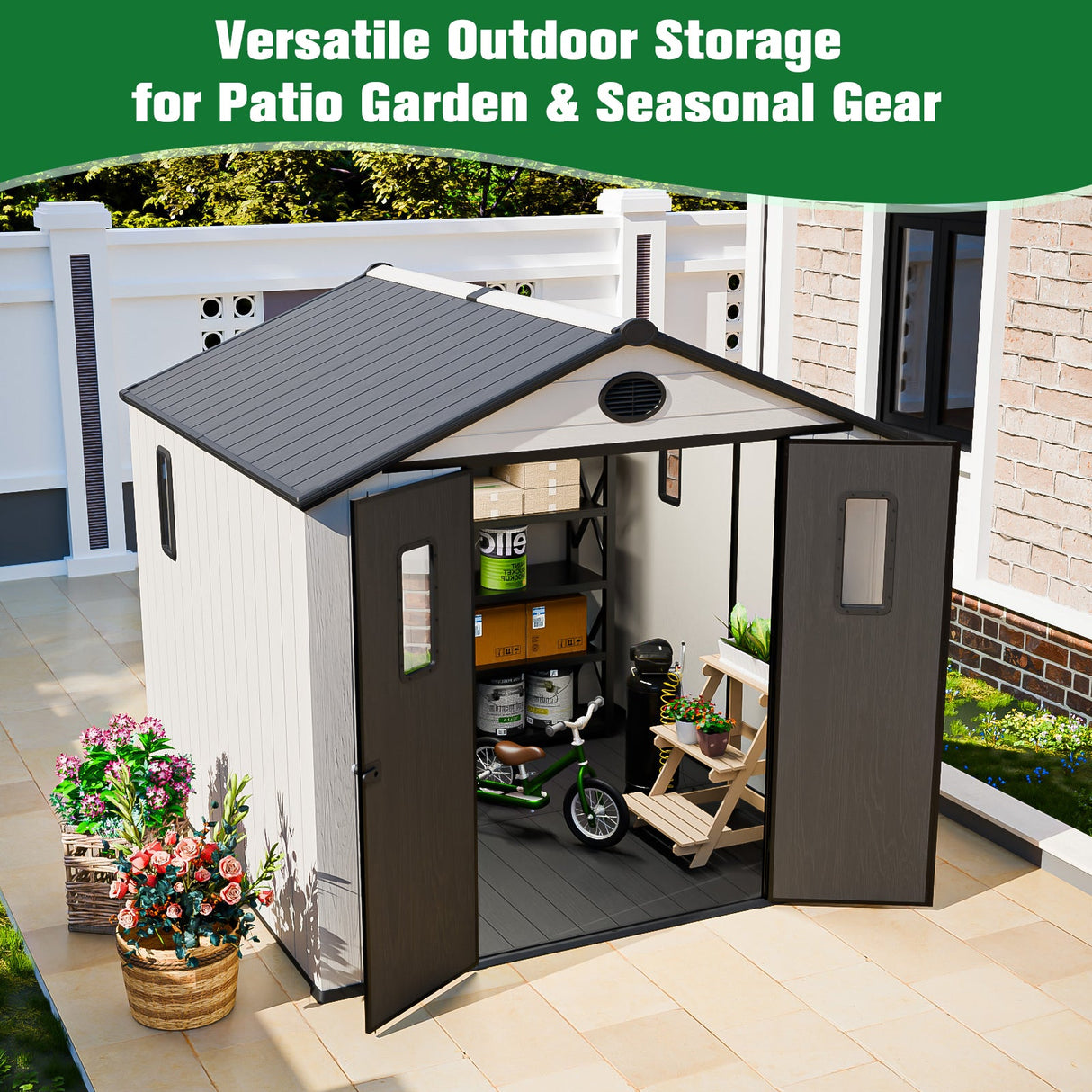 8x6/8x8 Resin Outdoor Storage Shed,Weatherproof Garden Shed - Eagle Peak Custom Canopy Tent