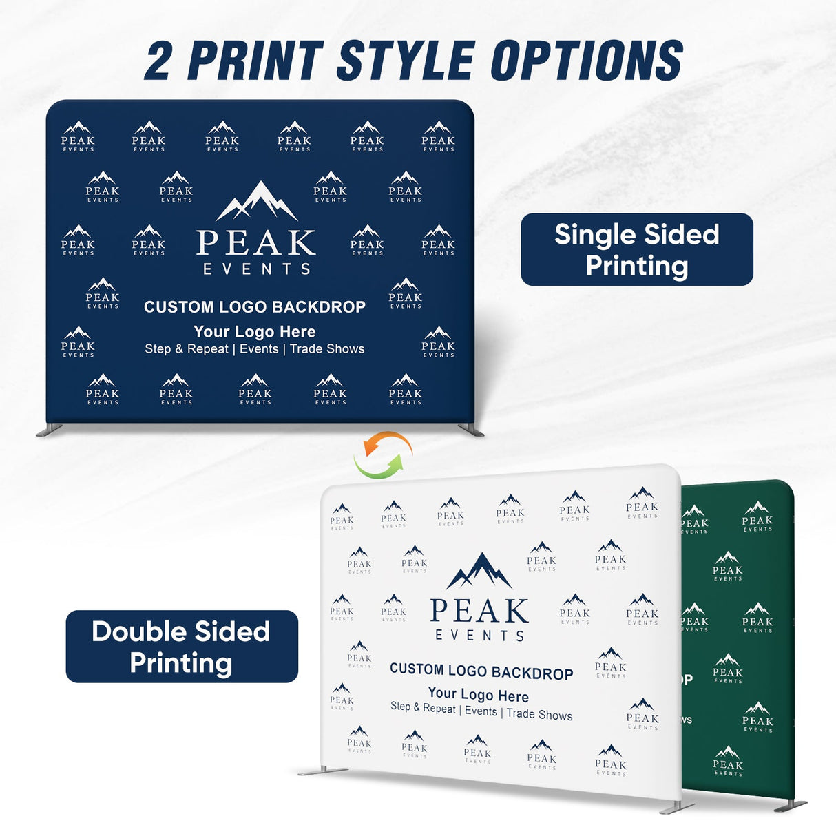 8x7.5 FT/10x7.5 FT/20x7.5 FT Custom Tension Fabric Trade Show Backdrop with Stand - Eagle Peak®