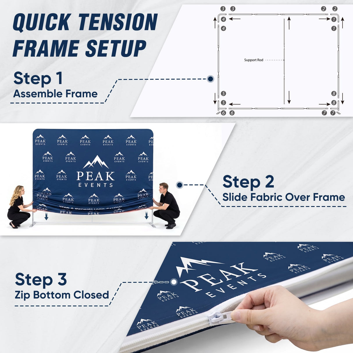 8x7.5 FT/10x7.5 FT/20x7.5 FT Custom Tension Fabric Trade Show Backdrop with Stand - Eagle Peak®