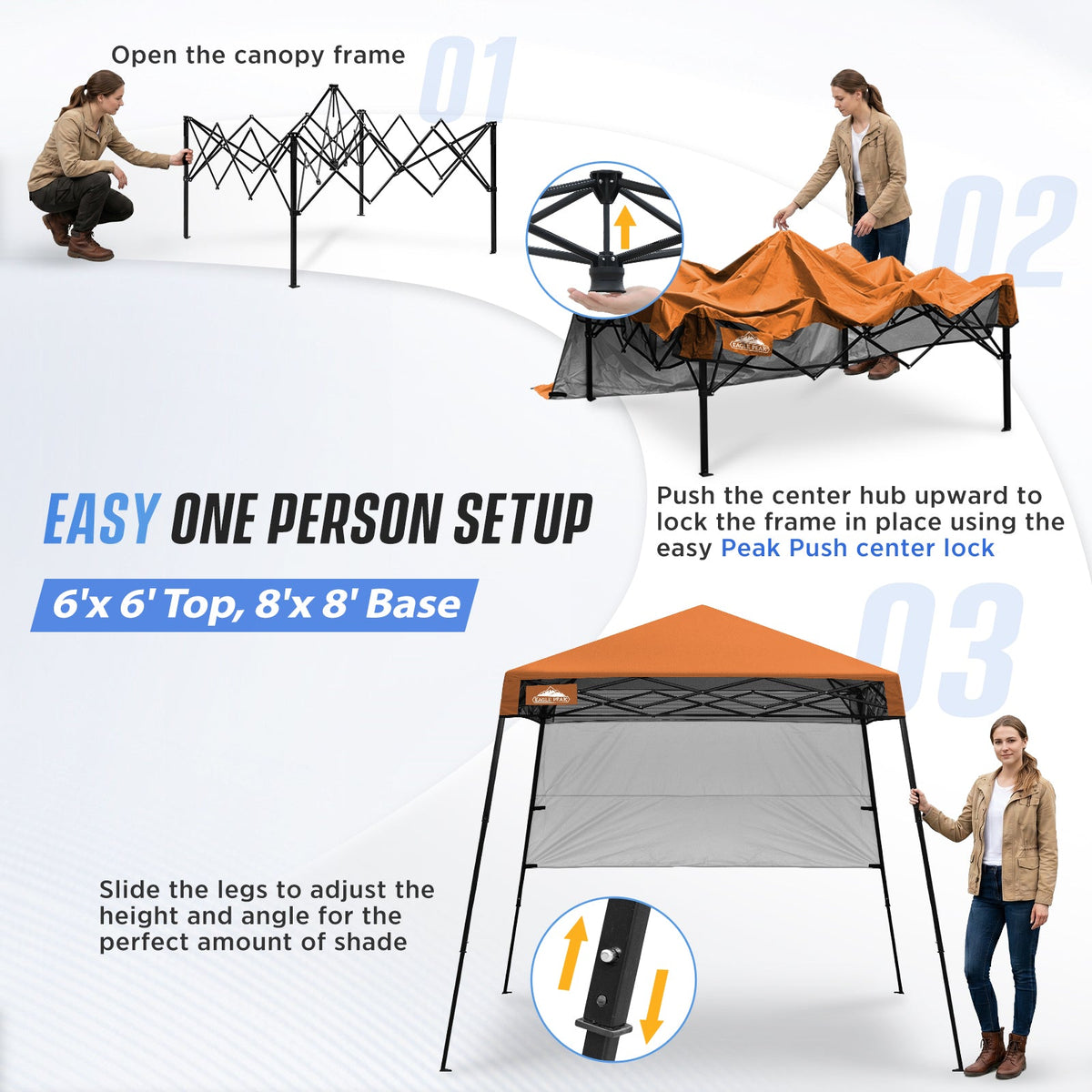 8X8 Pop Up Canopy Tent, Compact Backpack Canopy - Eagle Peak®