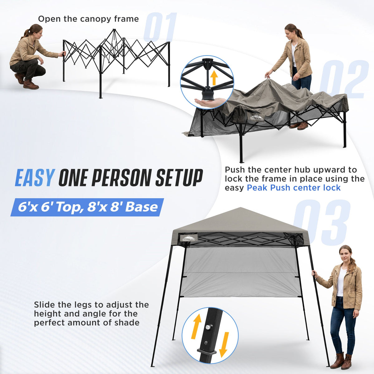 8X8 Pop Up Canopy Tent, Compact Backpack Canopy - Eagle Peak®