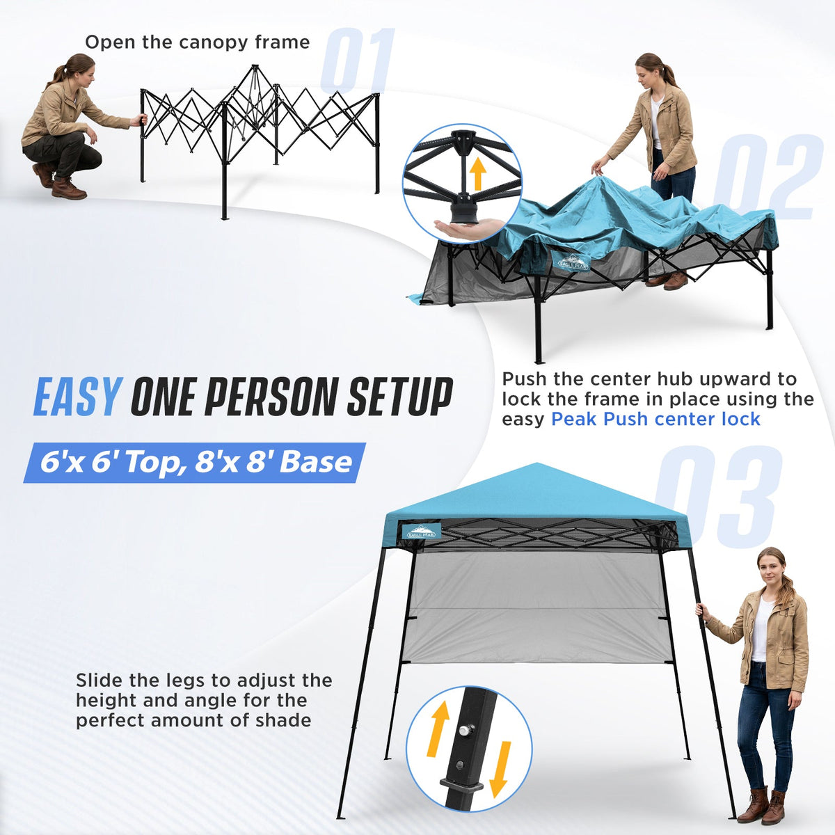 8X8 Pop Up Canopy Tent, Compact Backpack Canopy - Eagle Peak®