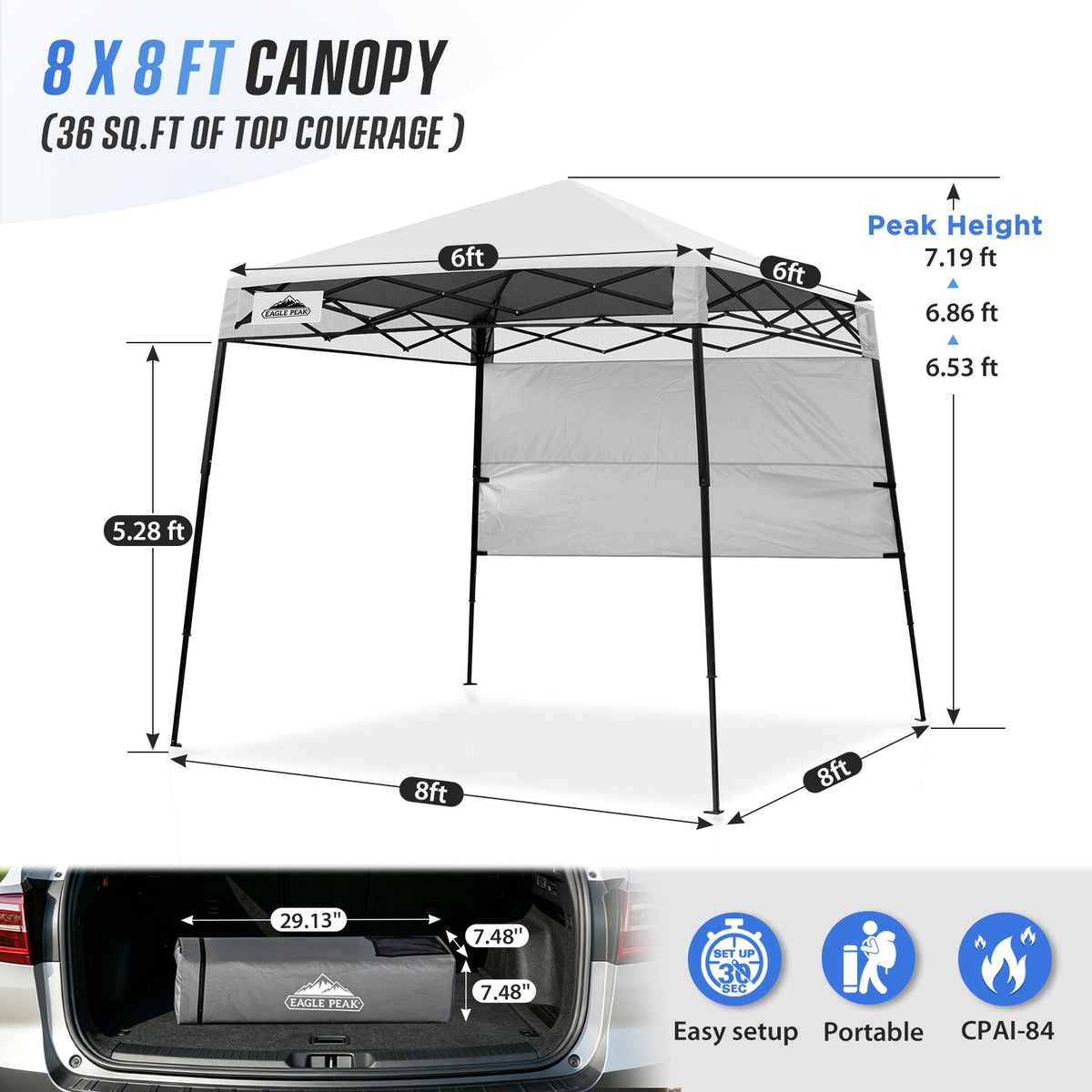 8X8 Pop Up Canopy Tent, Compact Backpack Canopy - Eagle Peak®