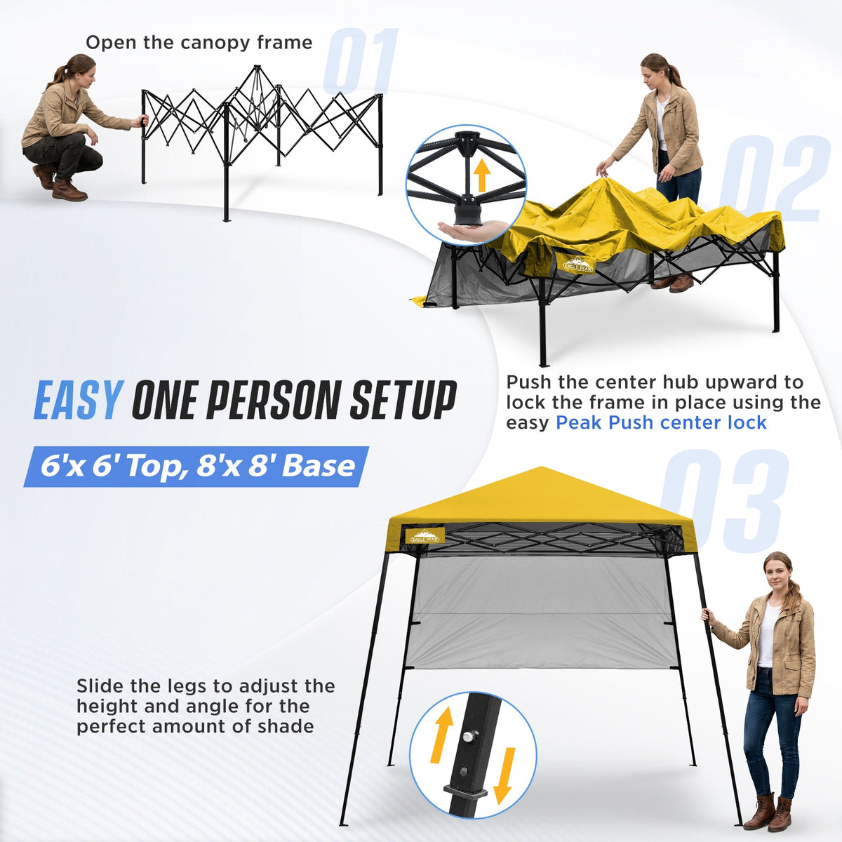 8X8 Pop Up Canopy Tent, Compact Backpack Canopy - Eagle Peak®