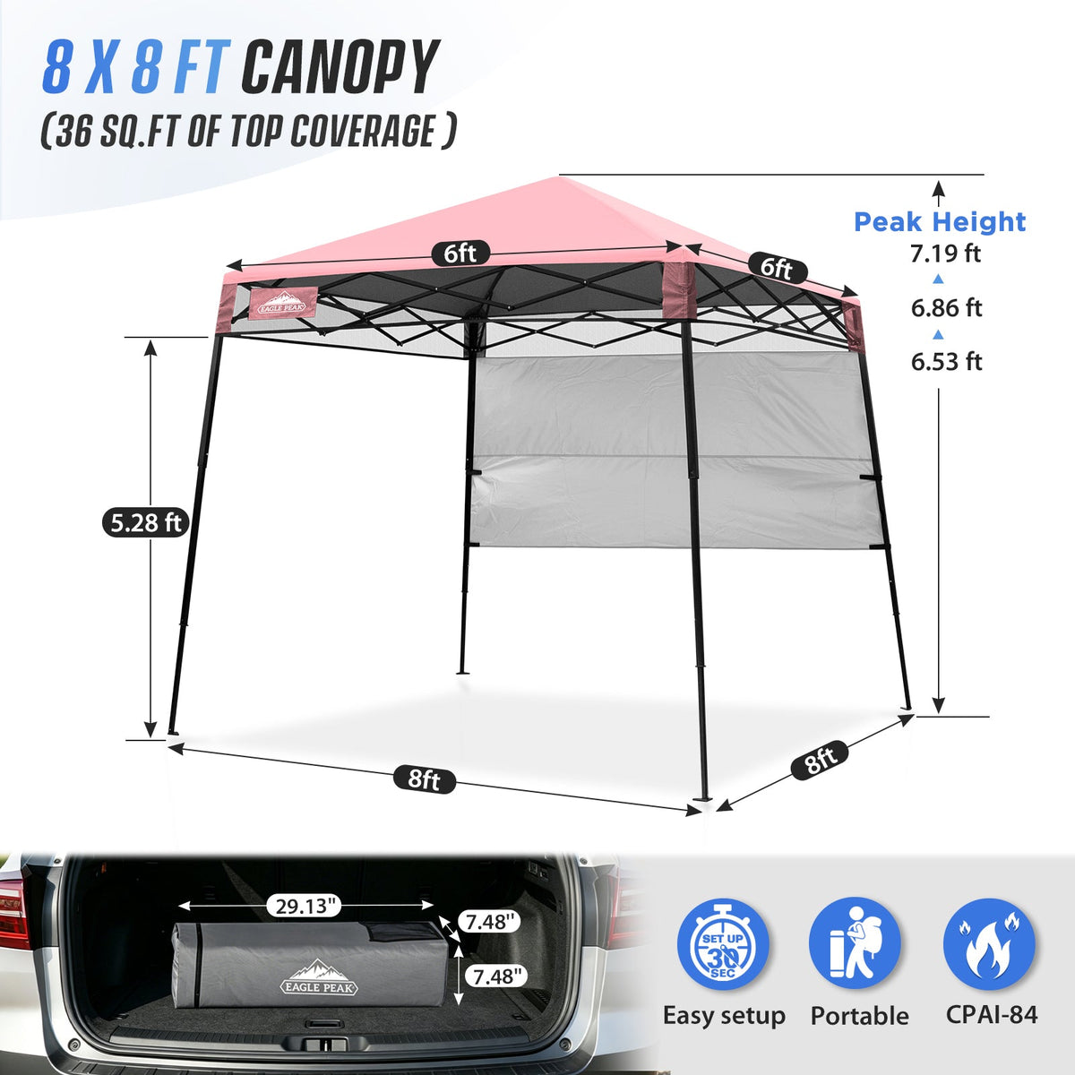 8X8 Pop Up Canopy Tent, Compact Backpack Canopy - Eagle Peak®