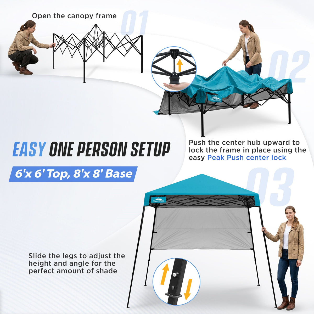 8X8 Pop Up Canopy Tent, Compact Backpack Canopy - Eagle Peak®