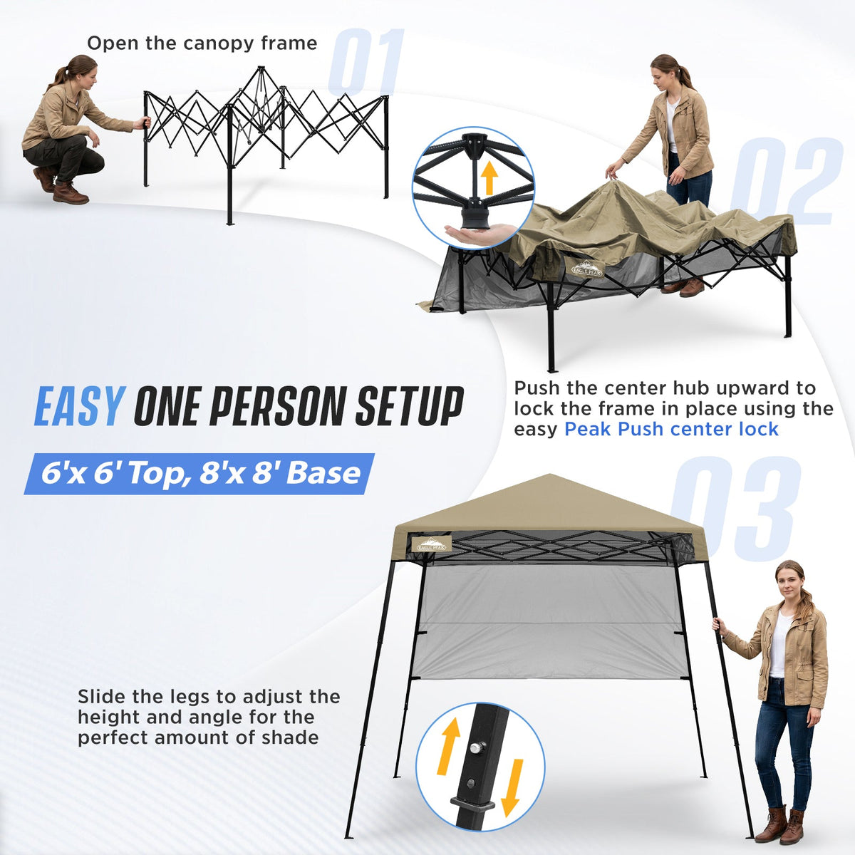 8X8 Pop Up Canopy Tent, Compact Backpack Canopy - Eagle Peak®