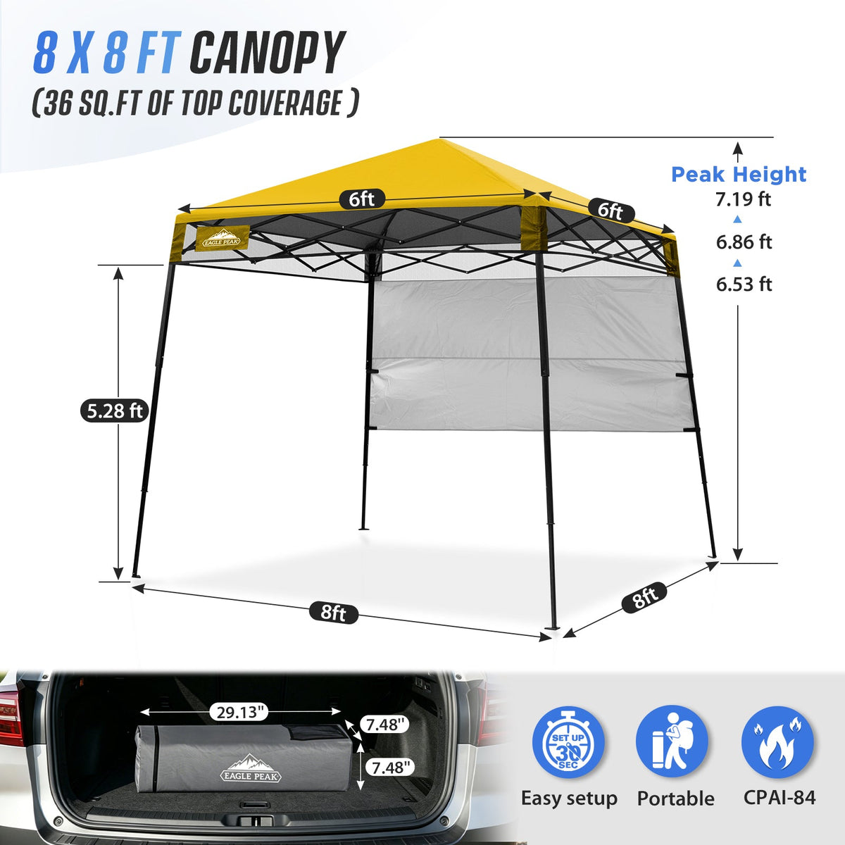 8X8 Pop Up Canopy Tent, Compact Backpack Canopy - Eagle Peak®